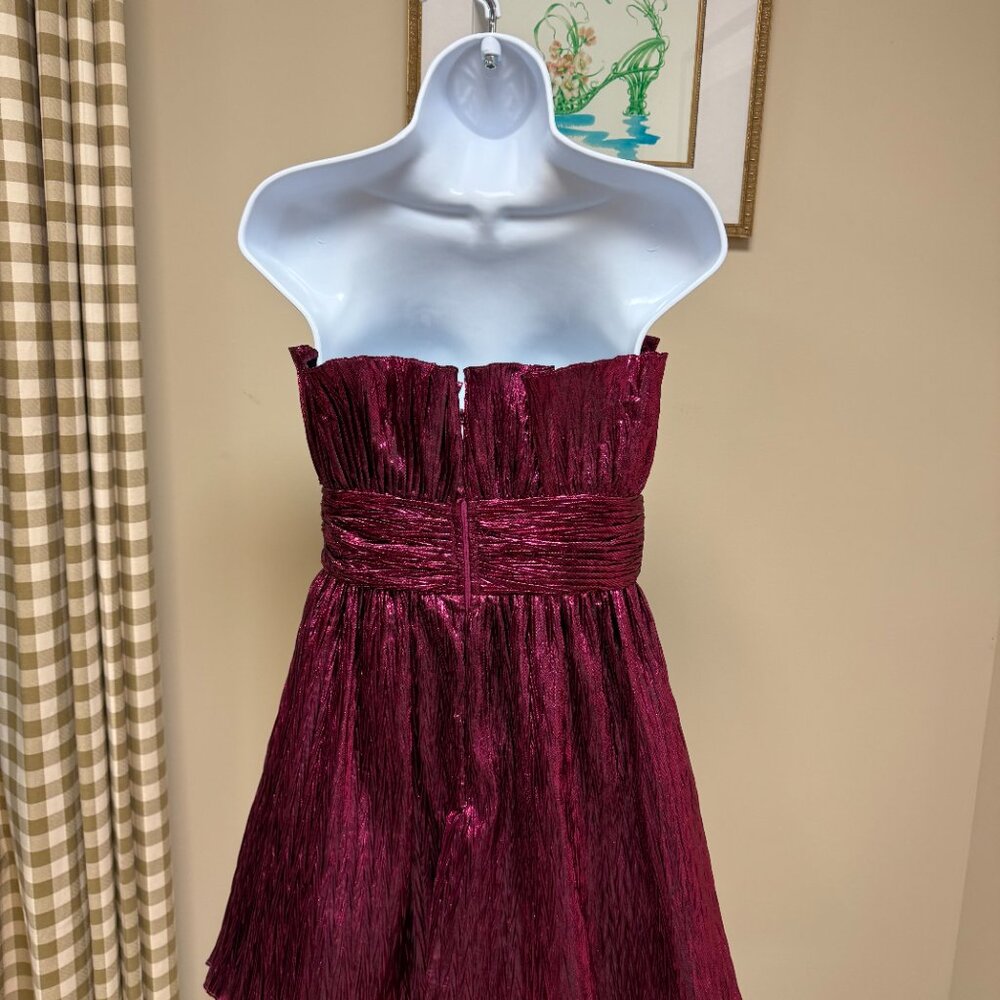 Pleated Ruffle Magenta Mini Dress - Picture 2 of 3